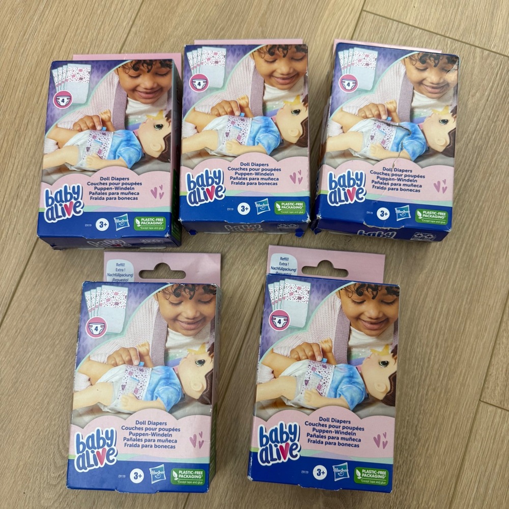 Baby Alive Doll Diaper Refill 5 Pack Bundle 20 Diapers Total New E9119 Hasbro